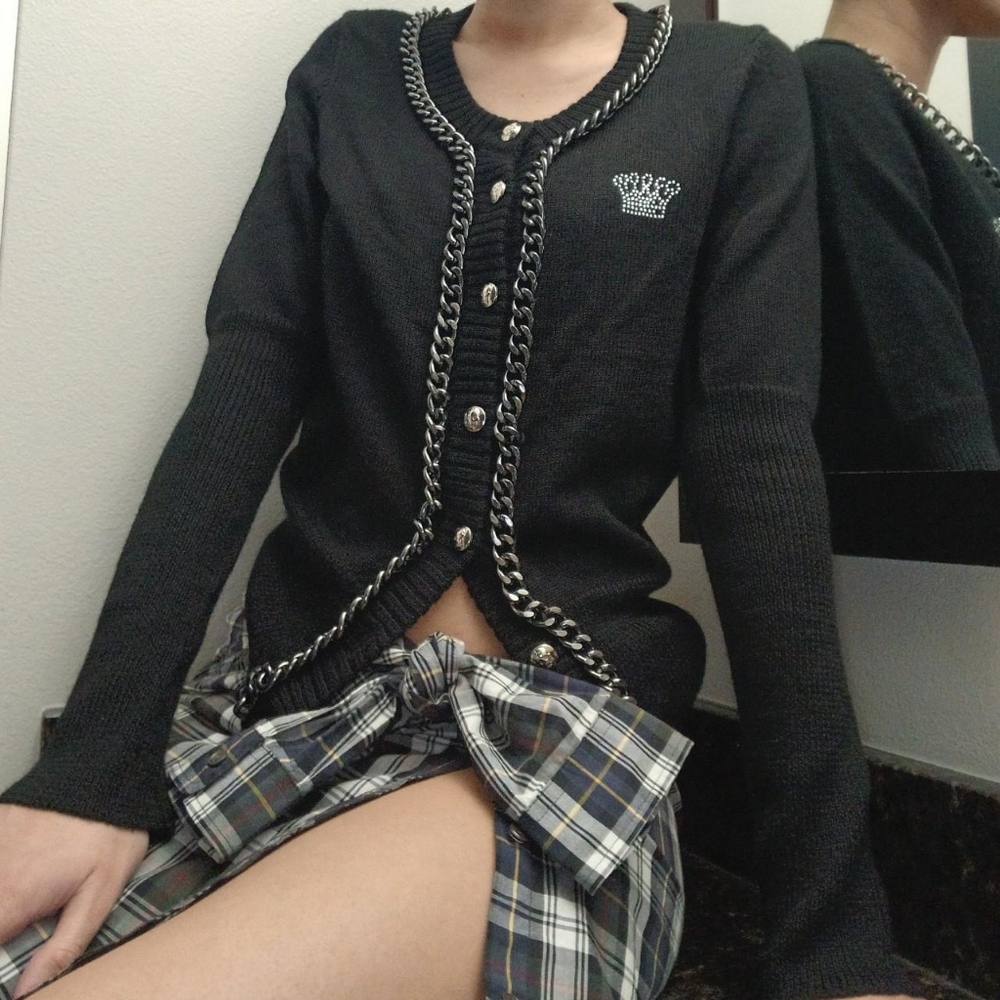 Ed Hardy black knit cardigan with black chain